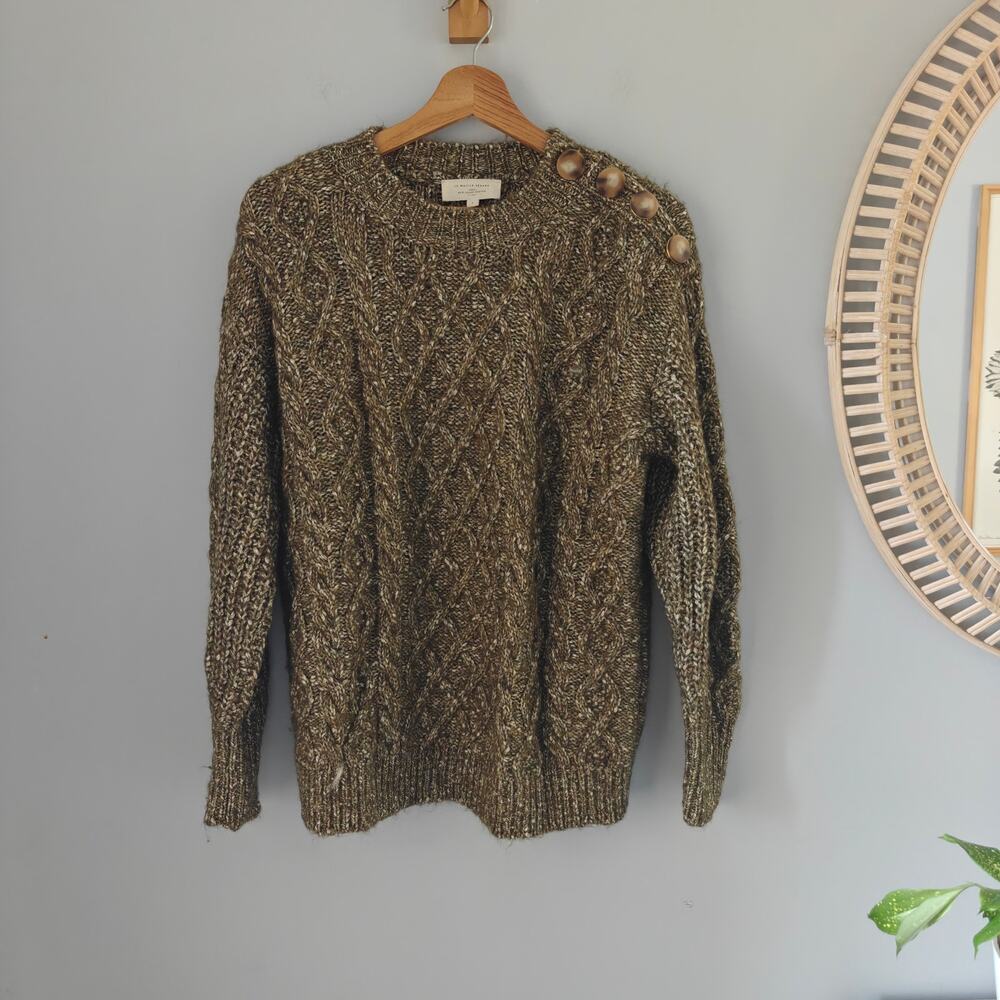 Sézane James Jumper Mottled Olive Cable Knit Alpaca Cotton Sweater S EUC